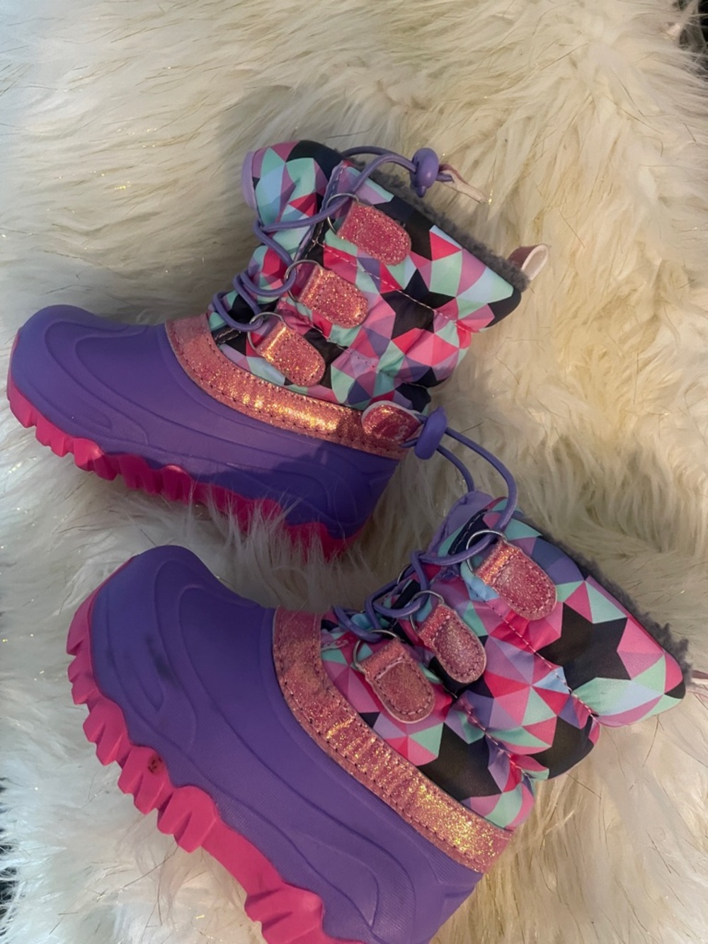 Kids Waterproof Purple & Pink Geometric Snow Boots - Brand Unknown
